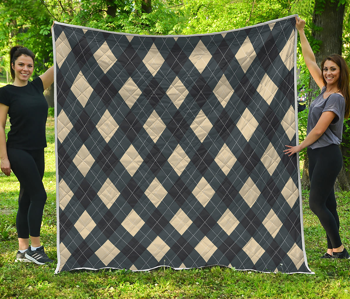 Spruce Blue And Beige Argyle Print Quilt
