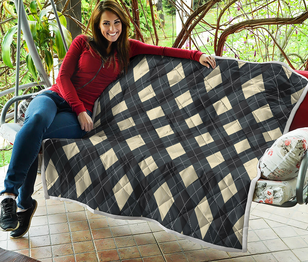 Spruce Blue And Beige Argyle Print Quilt