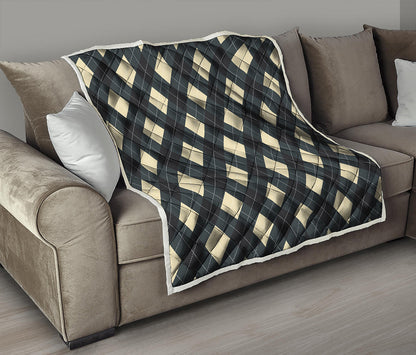 Spruce Blue And Beige Argyle Print Quilt