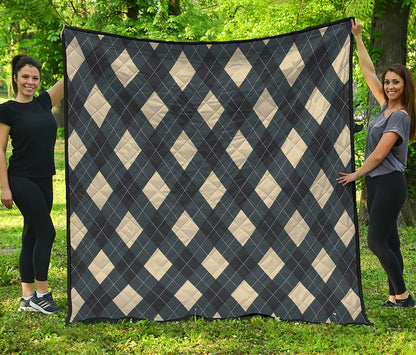 Spruce Blue And Beige Argyle Print Quilt