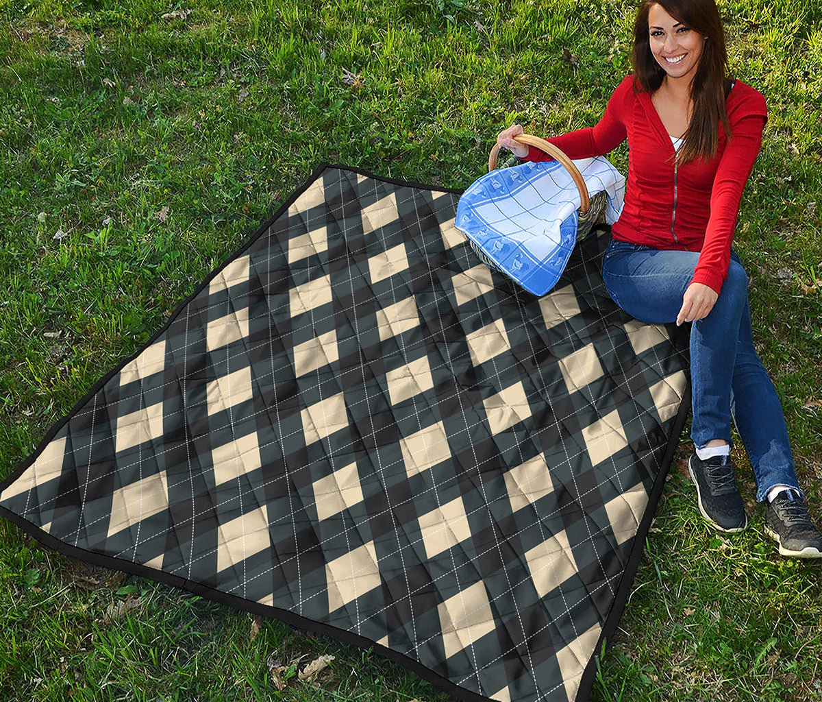 Spruce Blue And Beige Argyle Print Quilt