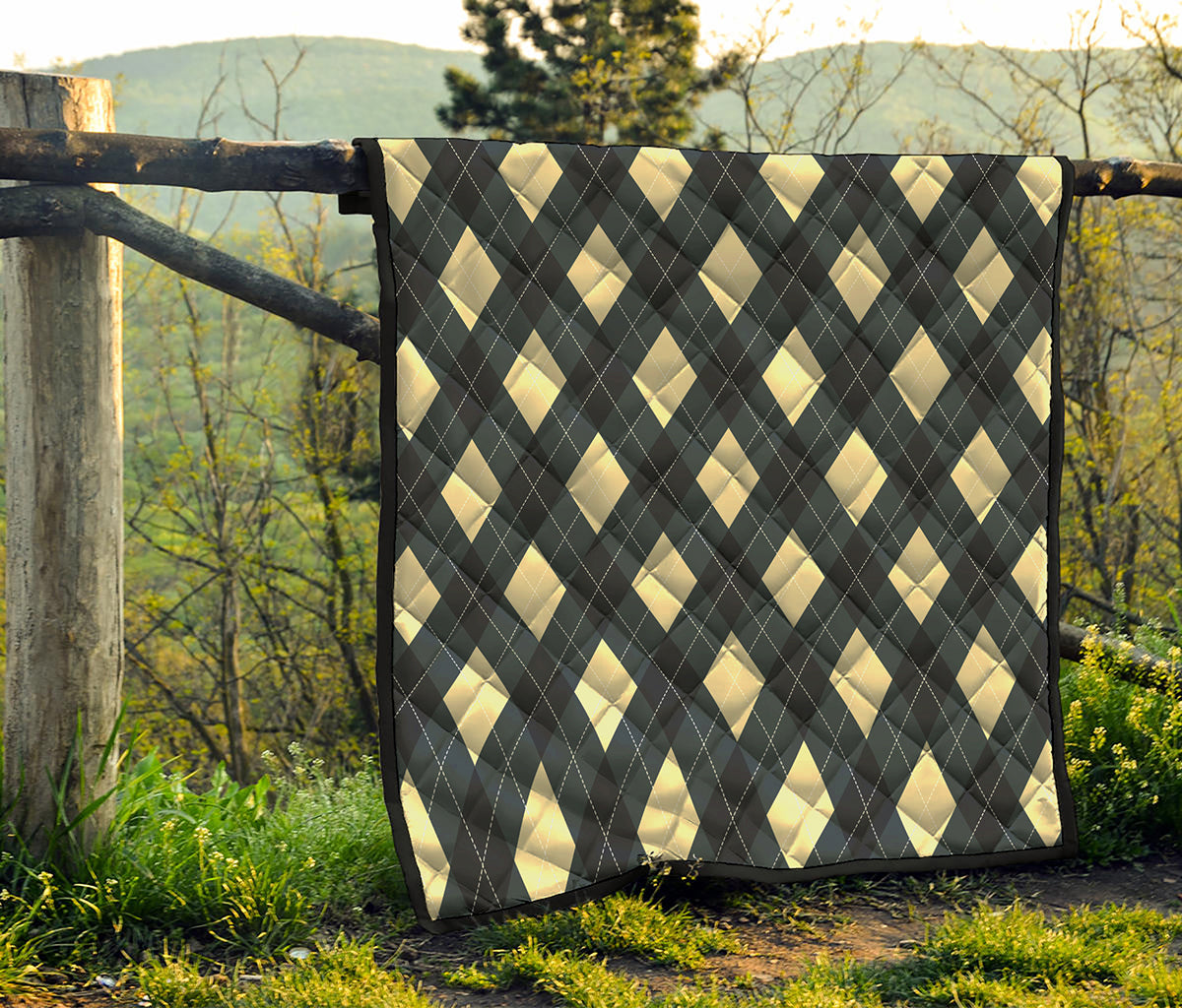 Spruce Blue And Beige Argyle Print Quilt