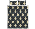 Spruce Blue And Beige Argyle Print Quilt Bed Set