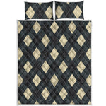 Spruce Blue And Beige Argyle Print Quilt Bed Set