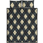 Spruce Blue And Beige Argyle Print Quilt Bed Set