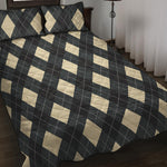 Spruce Blue And Beige Argyle Print Quilt Bed Set