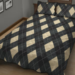 Spruce Blue And Beige Argyle Print Quilt Bed Set