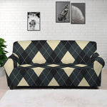 Spruce Blue And Beige Argyle Print Sofa Cover