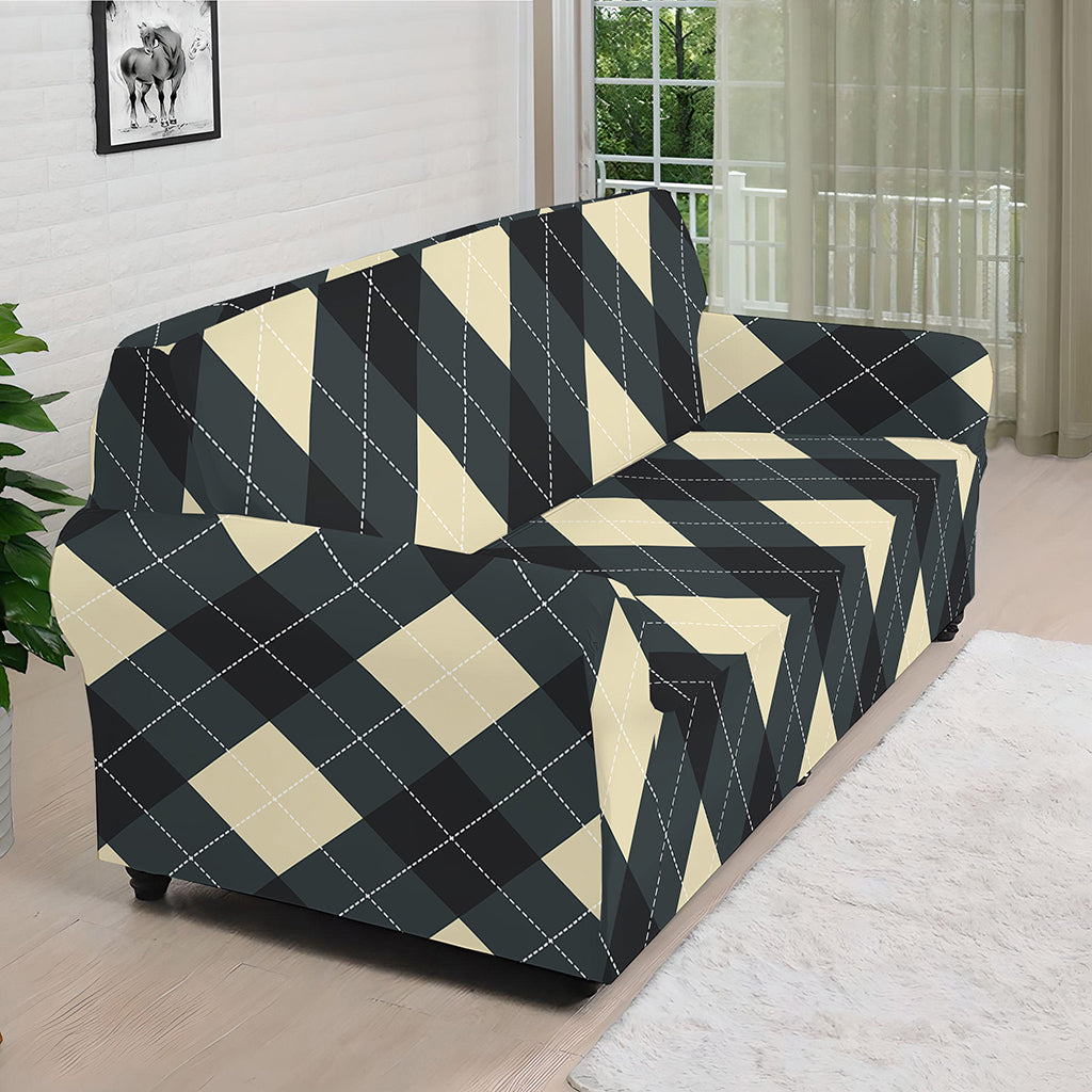 Spruce Blue And Beige Argyle Print Sofa Cover