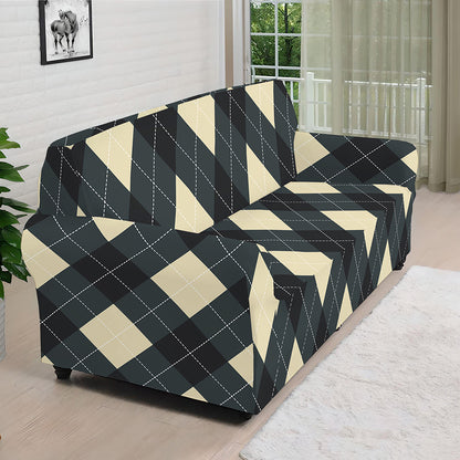 Spruce Blue And Beige Argyle Print Sofa Cover