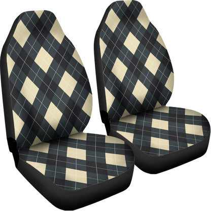 Spruce Blue And Beige Argyle Print Universal Fit Car Seat Covers