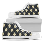 Spruce Blue And Beige Argyle Print White High Top Shoes