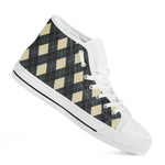 Spruce Blue And Beige Argyle Print White High Top Shoes
