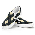 Spruce Blue And Beige Argyle Print White Slip On Sneakers