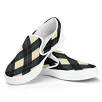 Spruce Blue And Beige Argyle Print White Slip On Shoes