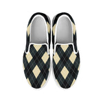 Spruce Blue And Beige Argyle Print White Slip On Shoes