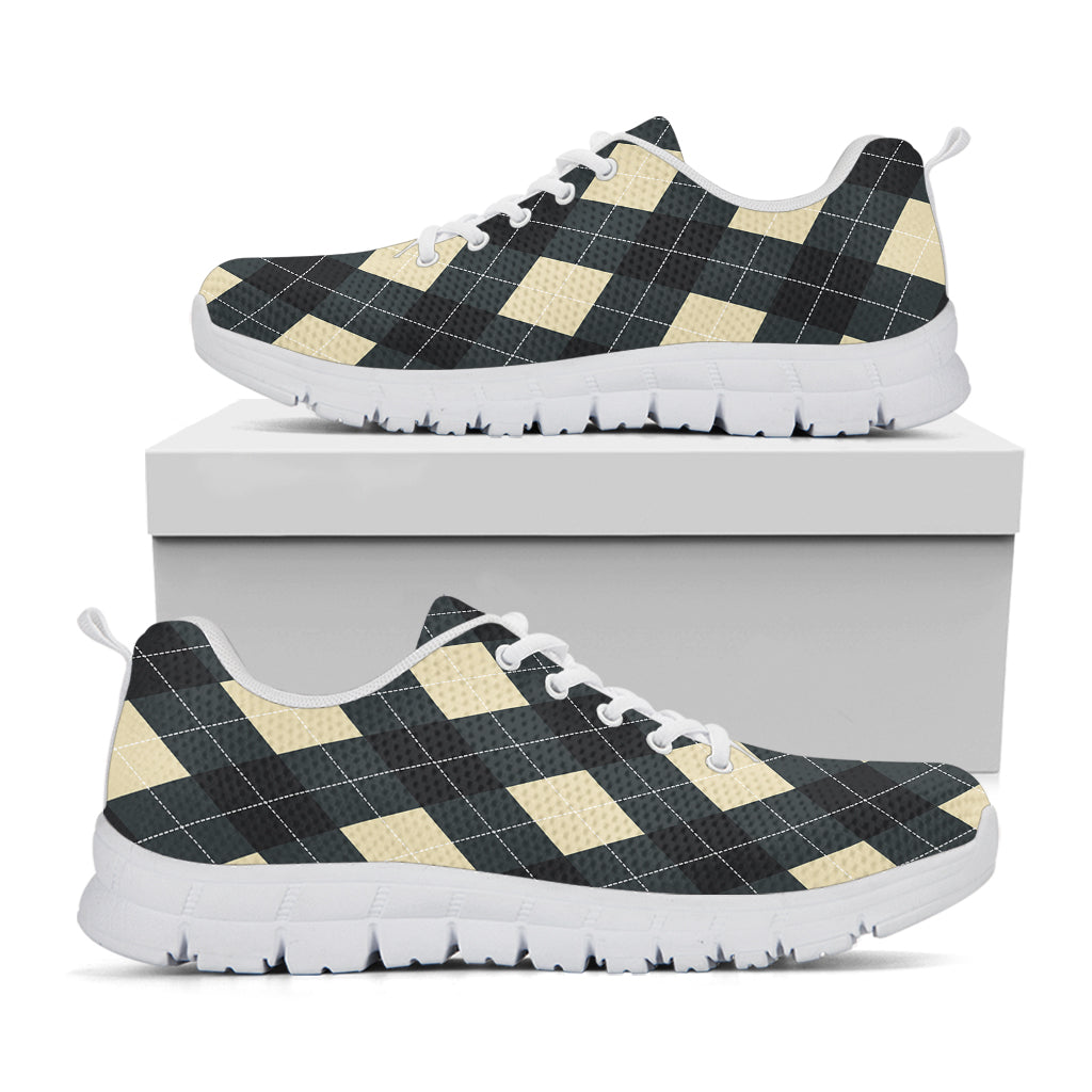 Spruce Blue And Beige Argyle Print White Sneakers