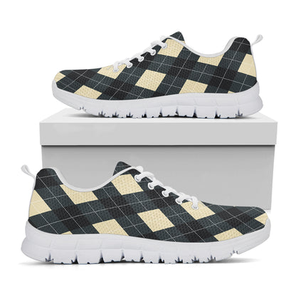 Spruce Blue And Beige Argyle Print White Sneakers