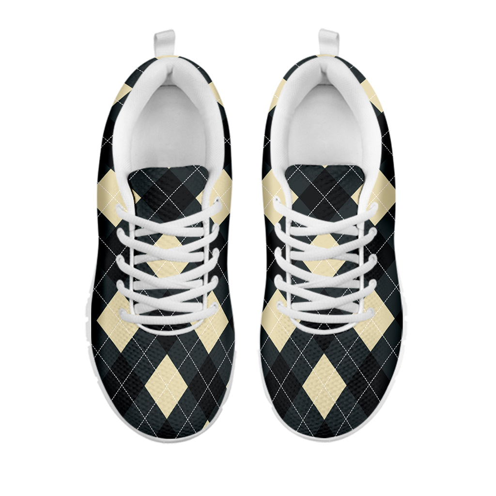 Spruce Blue And Beige Argyle Print White Sneakers