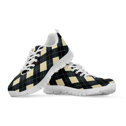 Spruce Blue And Beige Argyle Print White Sneakers