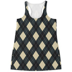 Spruce Blue And Beige Argyle Print Women's Racerback Tank Top