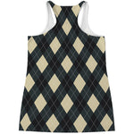 Spruce Blue And Beige Argyle Print Women's Racerback Tank Top
