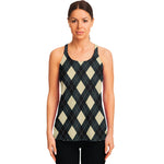 Spruce Blue And Beige Argyle Print Women's Racerback Tank Top