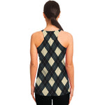 Spruce Blue And Beige Argyle Print Women's Racerback Tank Top