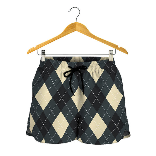 Spruce Blue And Beige Argyle Print Women's Shorts