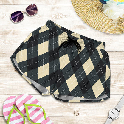 Spruce Blue And Beige Argyle Print Women's Shorts