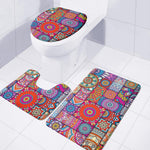 Square Bohemian Mandala Patchwork Print 3 Piece Bath Mat Set