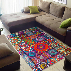 Square Bohemian Mandala Patchwork Print Area Rug GearFrost