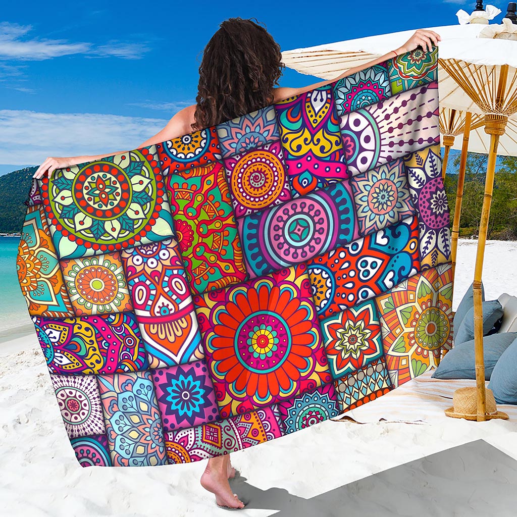 Square Bohemian Mandala Patchwork Print Beach Sarong Wrap