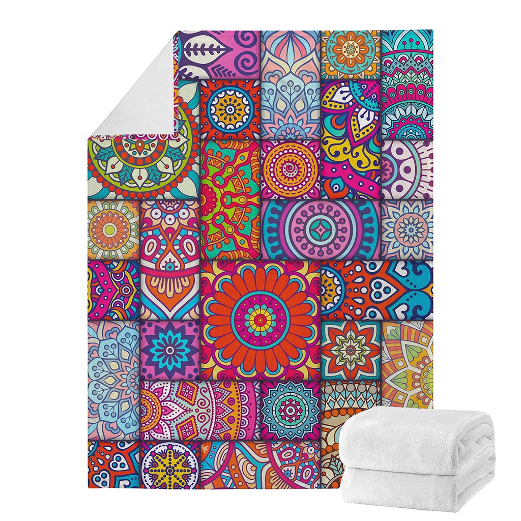 Square Bohemian Mandala Patchwork Print Blanket