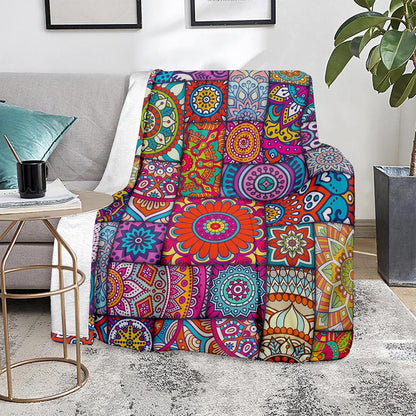 Square Bohemian Mandala Patchwork Print Blanket