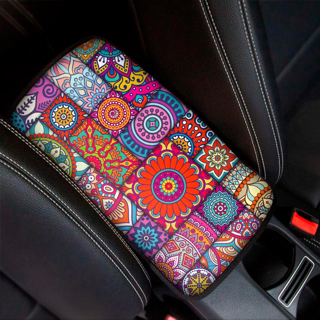 Square Bohemian Mandala Patchwork Print Car Center Console Cover
