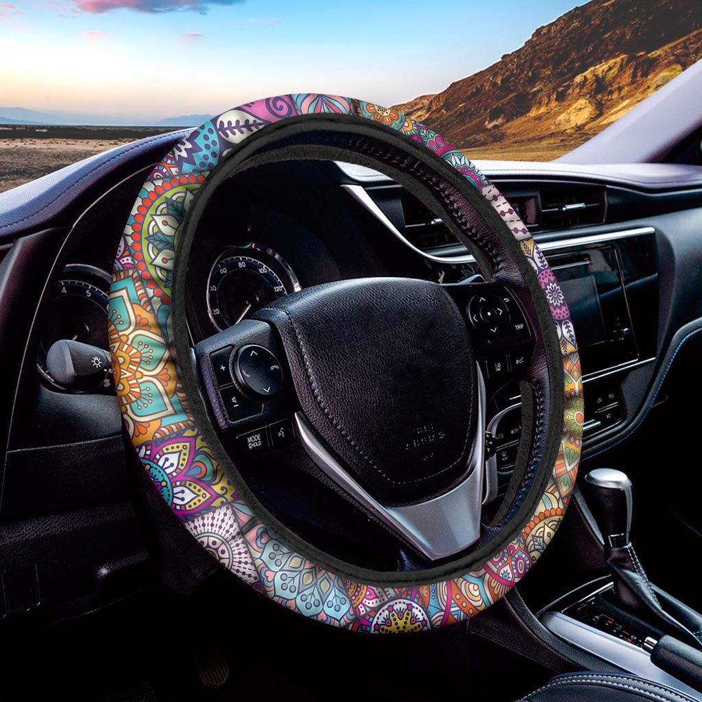 Square Bohemian Mandala Patchwork Print Car Steering Wheel Cover
