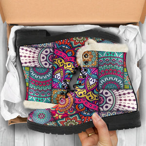Square Bohemian Mandala Patchwork Print Comfy Boots GearFrost