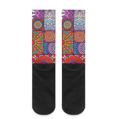 Square Bohemian Mandala Patchwork Print Crew Socks