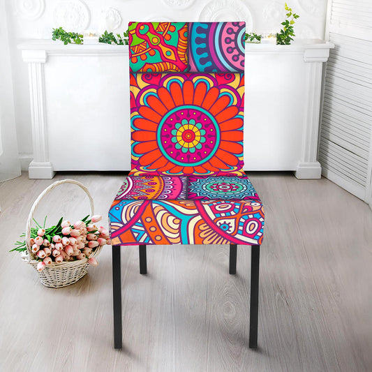 Square Bohemian Mandala Patchwork Print Dining Chair Slipcover