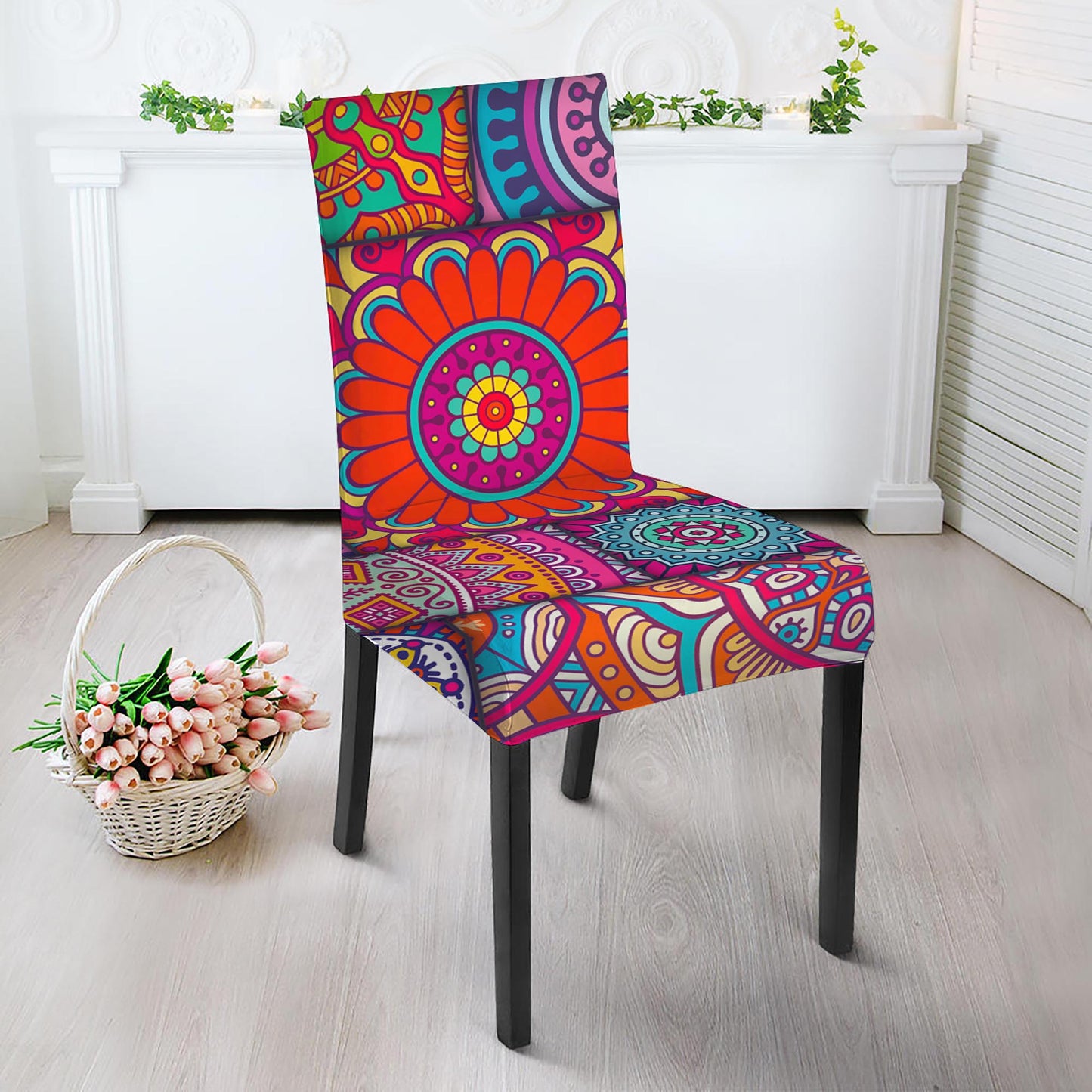 Square Bohemian Mandala Patchwork Print Dining Chair Slipcover