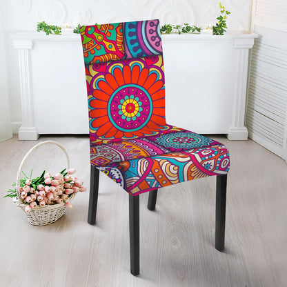 Square Bohemian Mandala Patchwork Print Dining Chair Slipcover