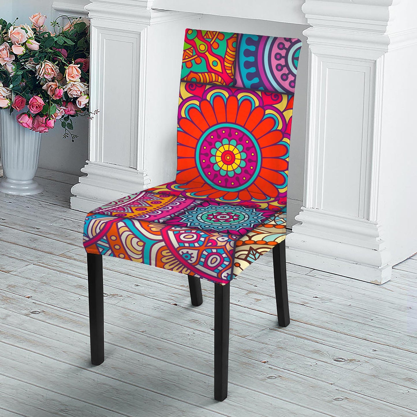 Square Bohemian Mandala Patchwork Print Dining Chair Slipcover
