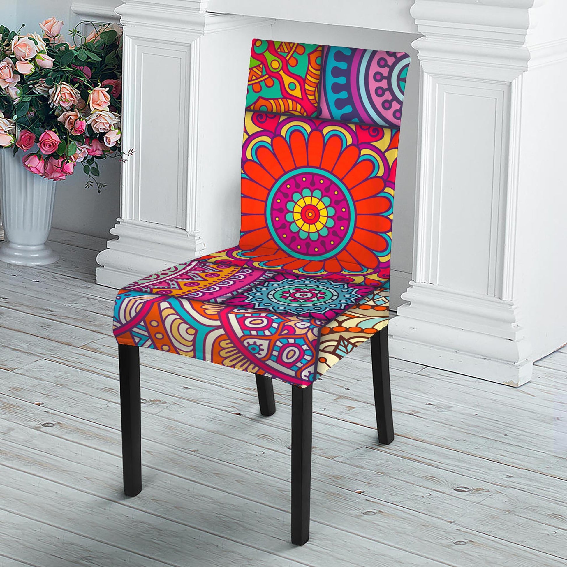 Square Bohemian Mandala Patchwork Print Dining Chair Slipcover