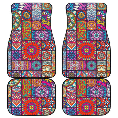 Square Bohemian Mandala Patchwork Print Front and Back Car Floor Mats