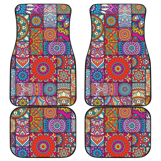 Square Bohemian Mandala Patchwork Print Front and Back Car Floor Mats