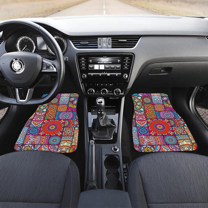 Square Bohemian Mandala Patchwork Print Front and Back Car Floor Mats