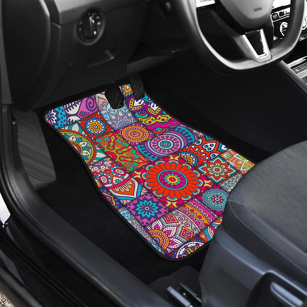 Square Bohemian Mandala Patchwork Print Front and Back Car Floor Mats