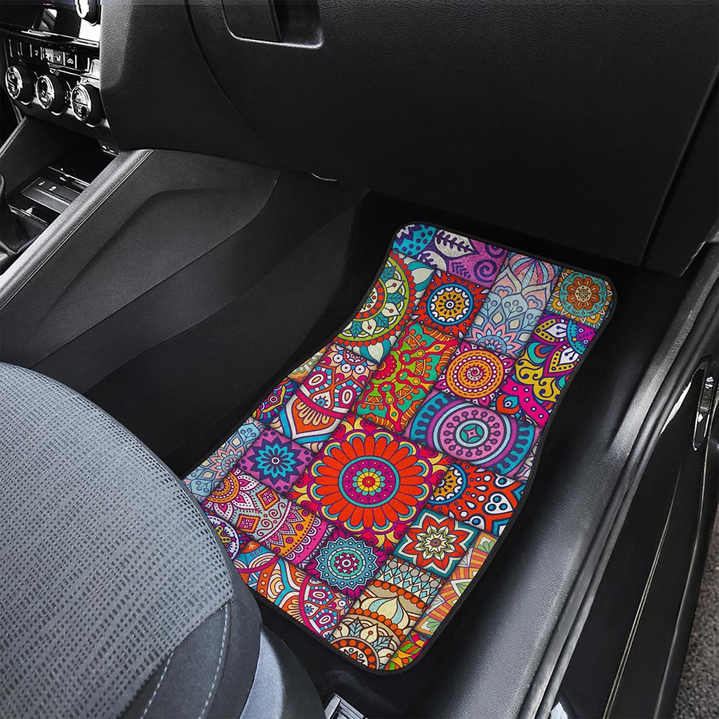 Square Bohemian Mandala Patchwork Print Front and Back Car Floor Mats