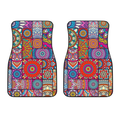 Square Bohemian Mandala Patchwork Print Front Car Floor Mats